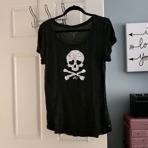 Charcoal Skull Face Betsey Johnson Metallic Junior's Large Fitted Tee NWOT
